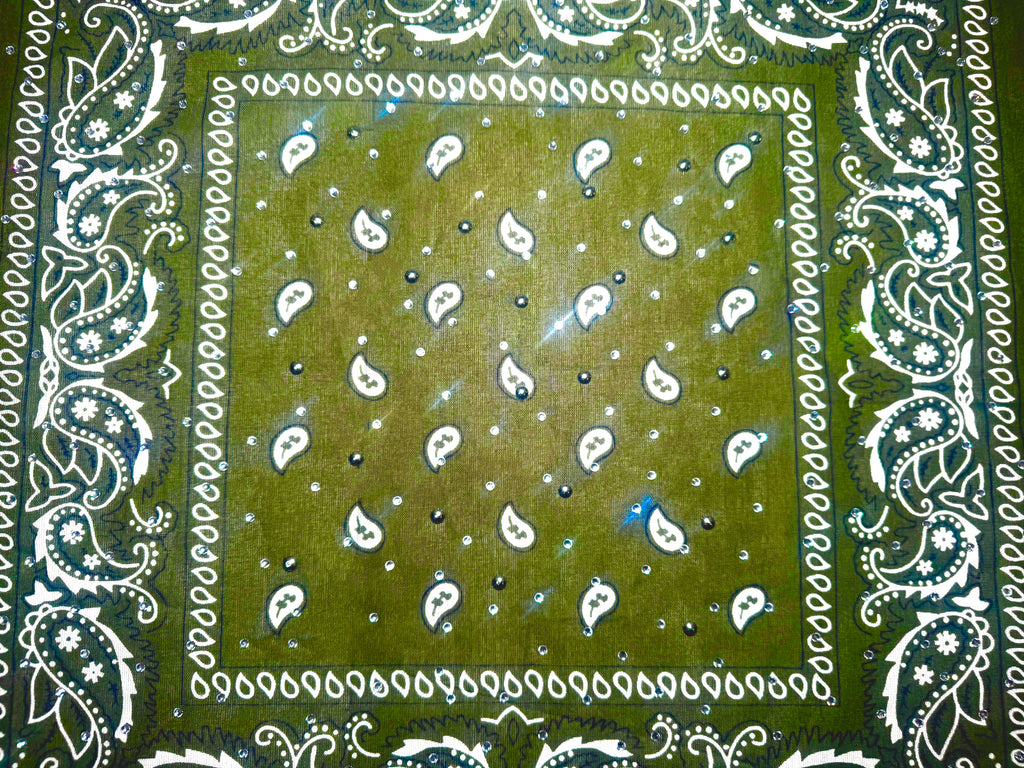 Khaki Green Bedazzled Bandana