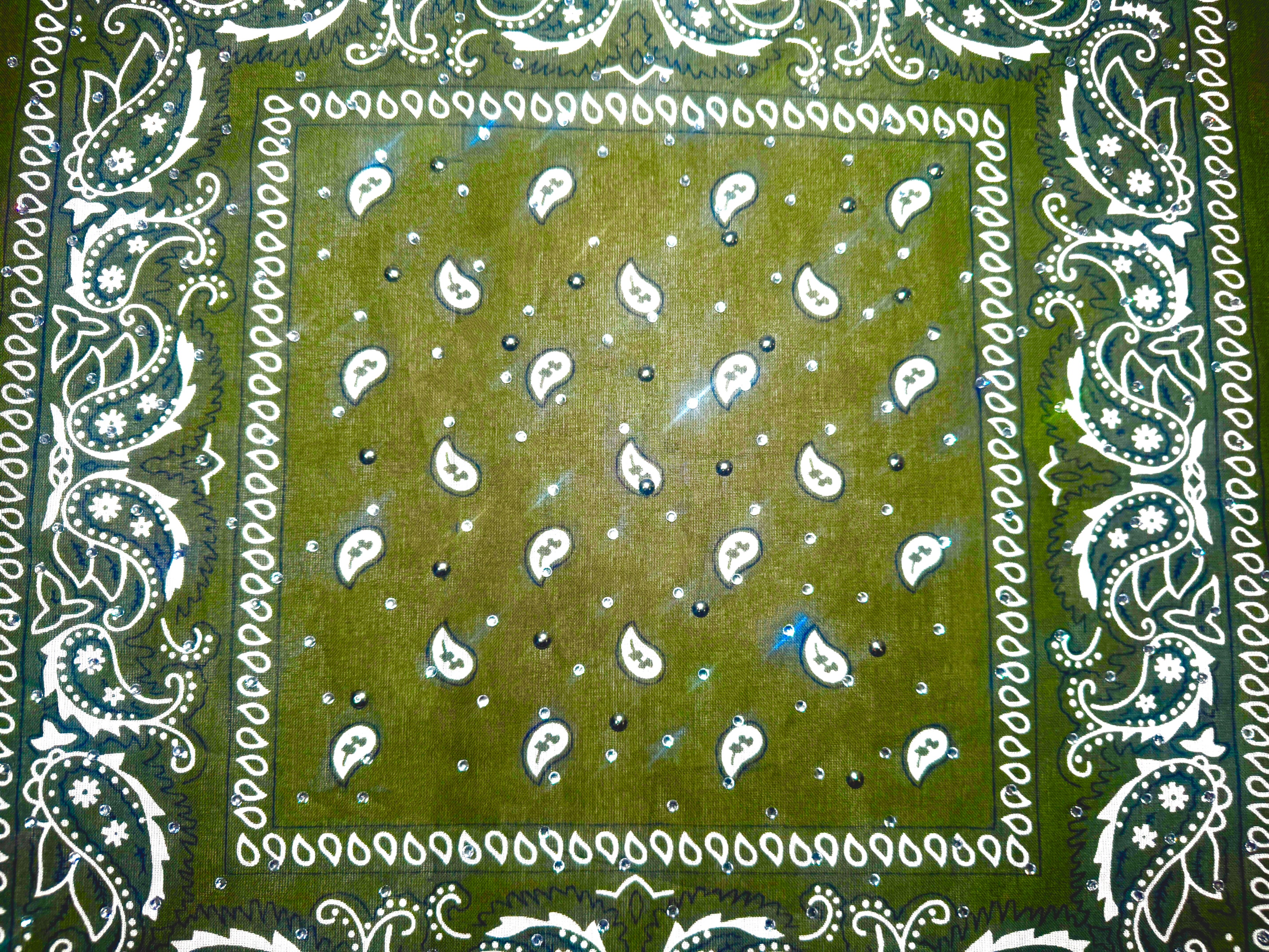Khaki Green Bedazzled Bandana