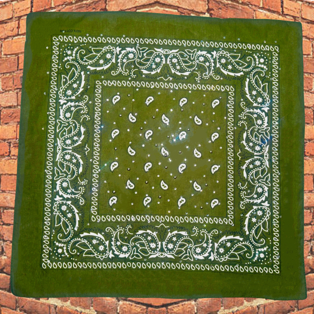 Khaki Green Bedazzled Bandana
