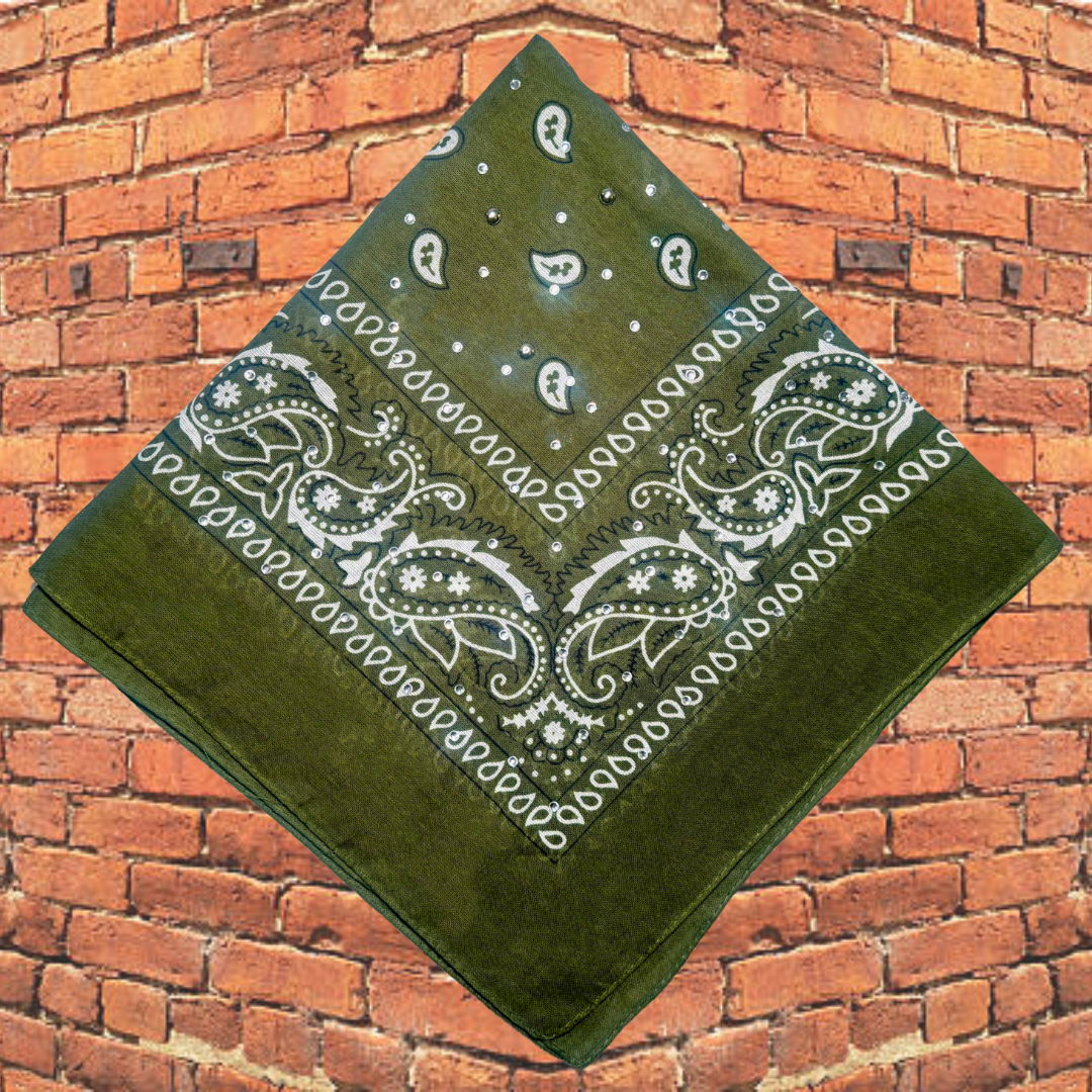 Khaki Green Bedazzled Bandana